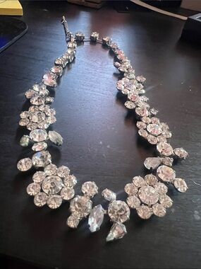 Vintage Crystal Floral Statement Necklace in Clear Crystal from France
